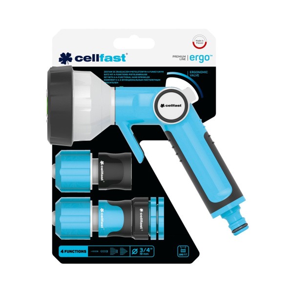 Cellfast laistymo pistoletas ERGO 3/4" su priedais. 4 padėtys
