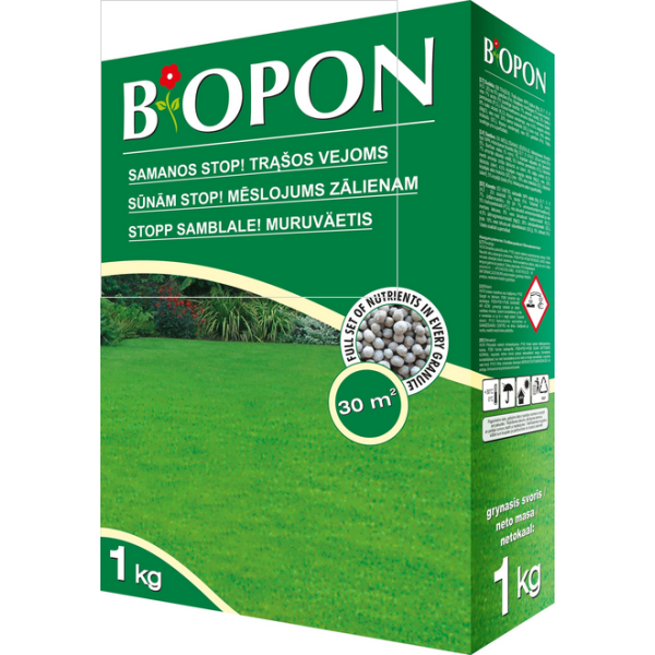 BIOPON trąšos vejoms nuo samanų 1kg (granulės)