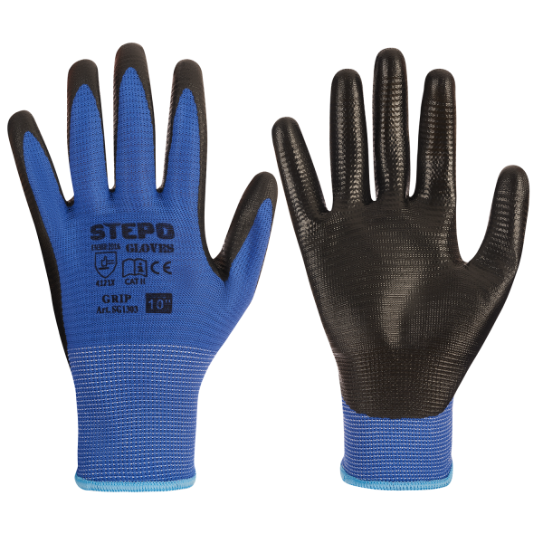 Darbo pirštinės GRIP aplietos banguotu nitrilu. 8 dydis