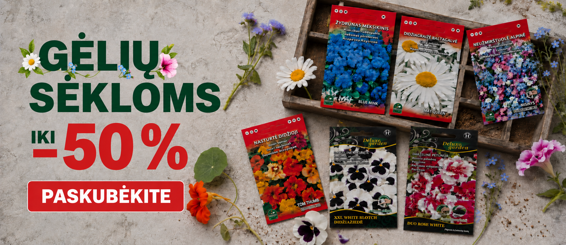 Gėlių sėklos  iki -50% LT